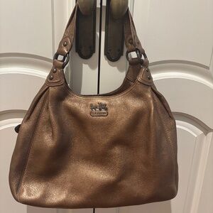 Coach Metallic Bronze Pebbled Leather Shoulder Bag – Soft Hobo Style